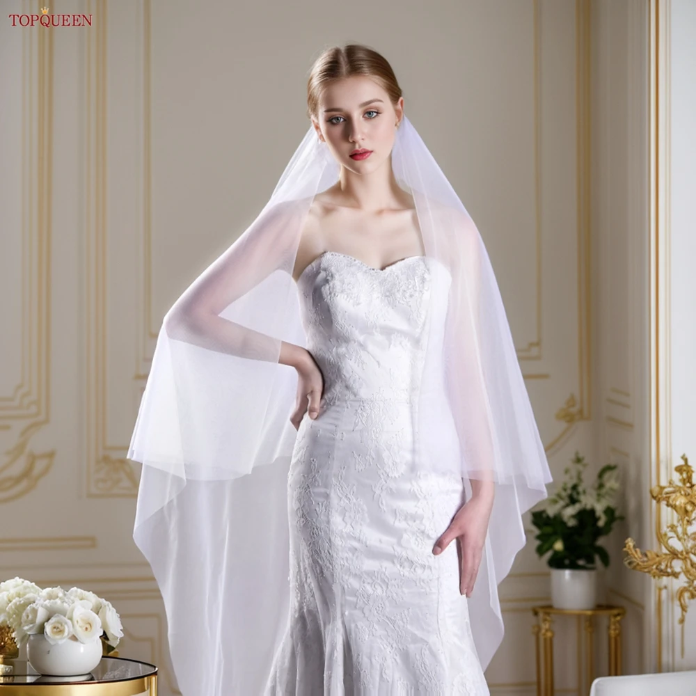TOPQUEEN 2 Tiers Bridal Veil with Blusher Soft Wedding Veil Cut Edge Cover Front and Back Two Tier Minimalist Wedding Veil V131
TOPQUEEN 2 Tiers Bridal Veil with Blusher Soft Wedding Veil Cut Edge Cover Front and Back Two Tier Minimalist Wedding Veil V131