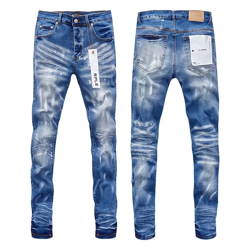 

Фиолетовые брендовые джинсы, американская мода, узкие трендовые прямые Стильные узкие брюки в стиле хип-хоп с эффектом кота и бороды