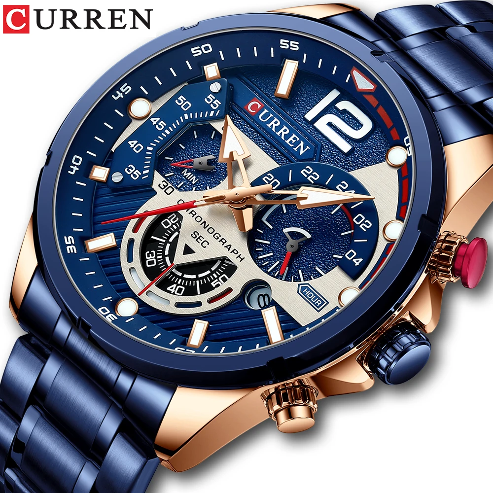 

Fashion Curren Top Brand Men's Sport Quartz Chronograph Luxury Full Stainless Steel Clock Luminous Wrist Watch Relogio Masculino