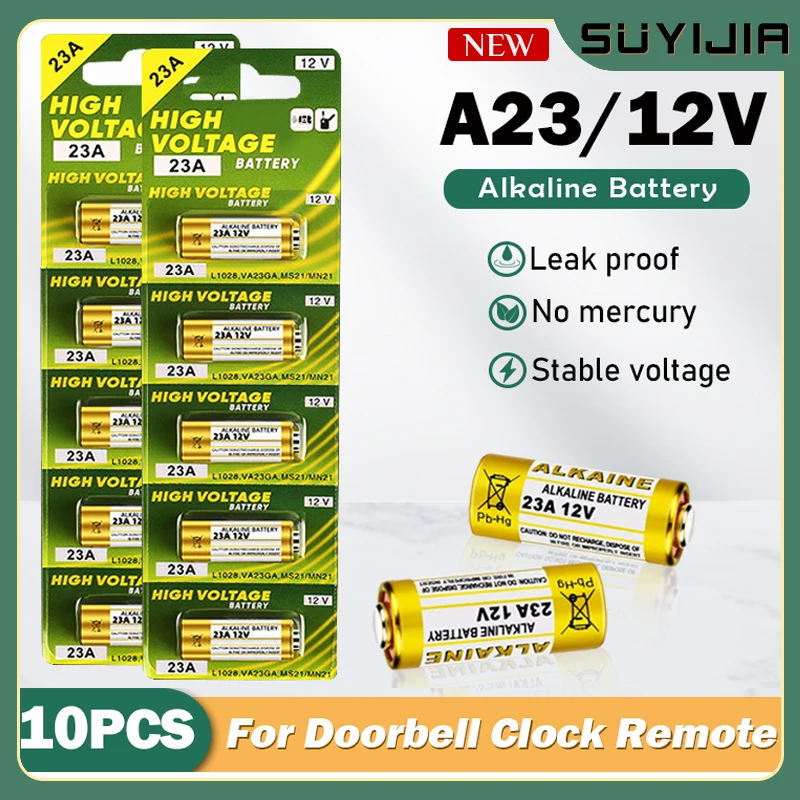 

10PCS 12V Alkaline Battery A23 23A 23GA A23S E23A EL12 MN21 MS21 V23GA L1028 GP23A LRV08 For Remote Control Doorbell Dry Cell