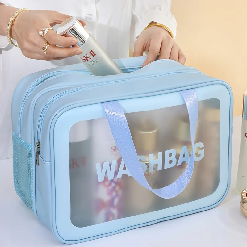 Dry Wet Separation Double Layer Travel Wash Bag Portable Frosted PVC Transparent Large Capacity Makeup Bag Storage Bags 
Dry Wet Separation Double Layer Travel Wash Bag Portable Frosted PVC Transparent Large Capacity Makeup Bag Storage Bags