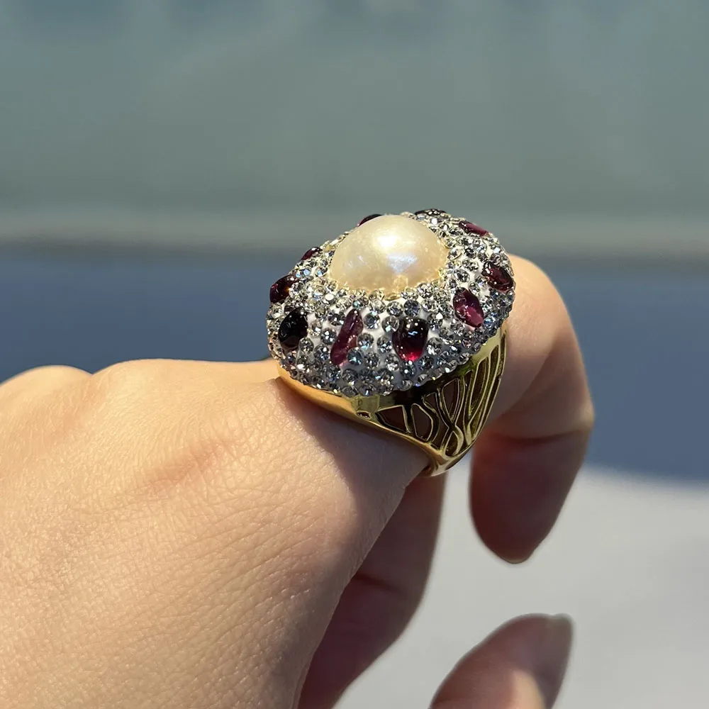 ZHEN-D Jewelry Natural Beautiful Baroque Pearl Crystal Rhinestone Copper Round Finger Ring Party Daily Trinkets Gentle for Women
ZHEN-D Jewelry Natural Beautiful Baroque Pearl Crystal Rhinestone Copper Round Finger Ring Party Daily Trinkets Gentle for Women