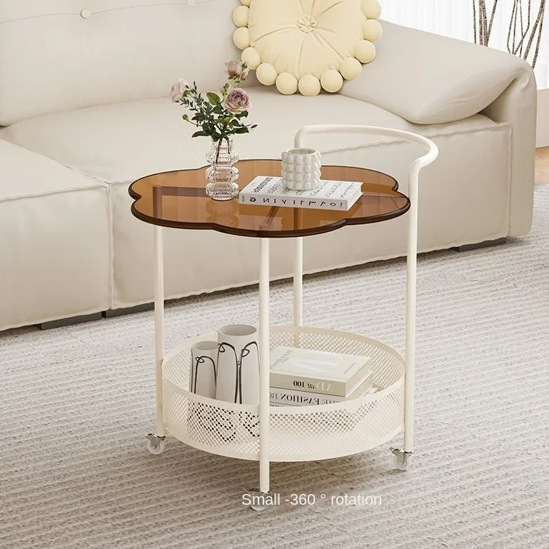 

Movable cream wind cart side a few living room coffee table small apartment next to the sofa shelf cloud small round table