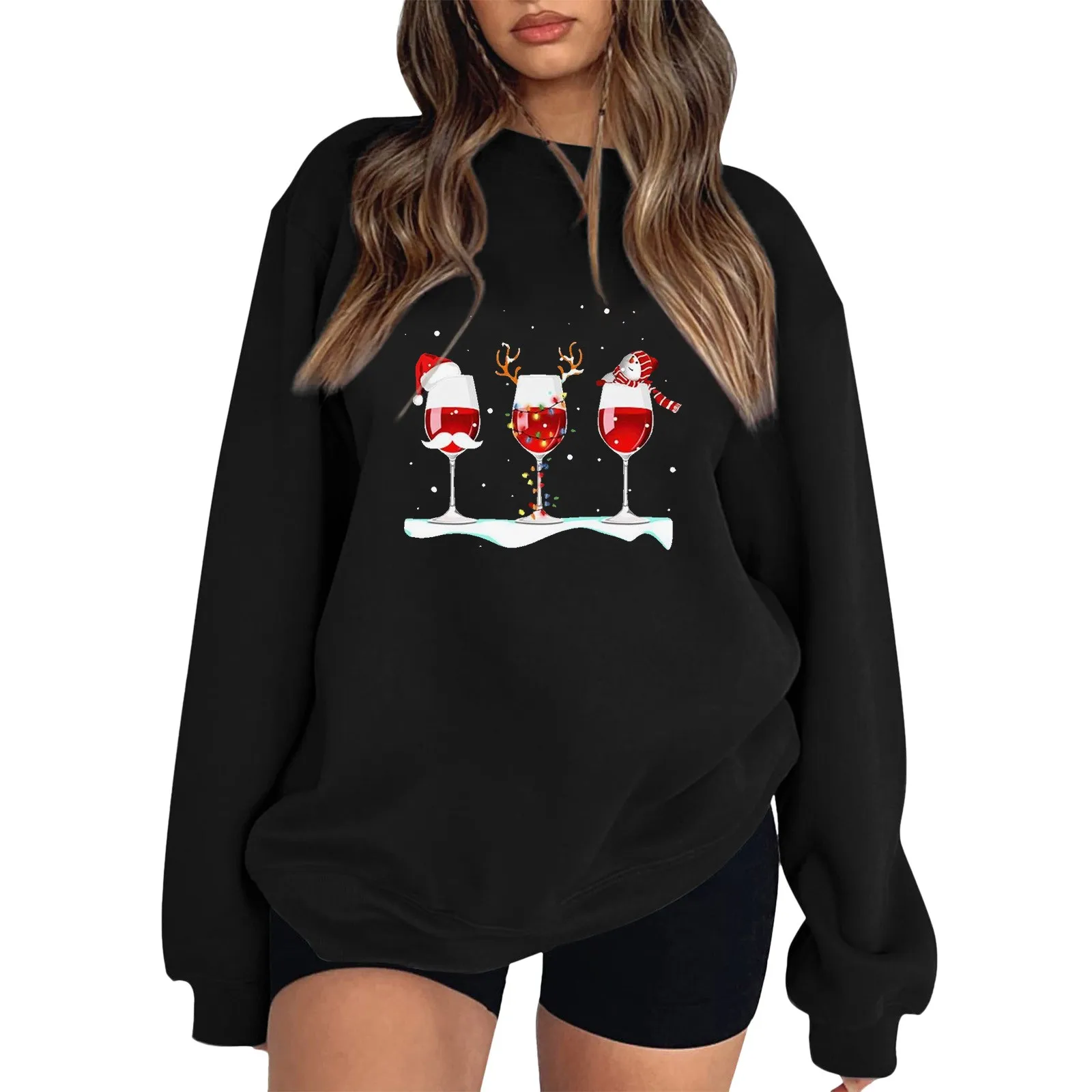 

Womens Colla Tunic Ladies' Loose Fitting Christmas Printed Sweatshirt Hoodie With Shoulder Length Sleeves Contrast Jacket Women
