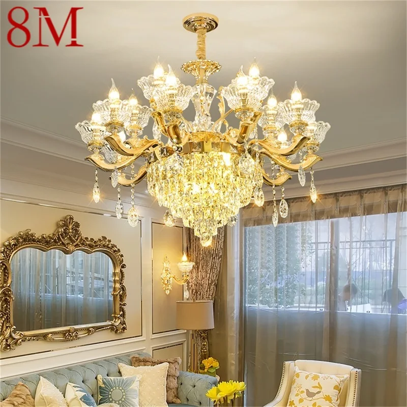 

8M Contemporary Chandelier Gold Luxury Candle Pendant Lamp LED Crystal Fixtures for Home Living Room Bedroom Decor