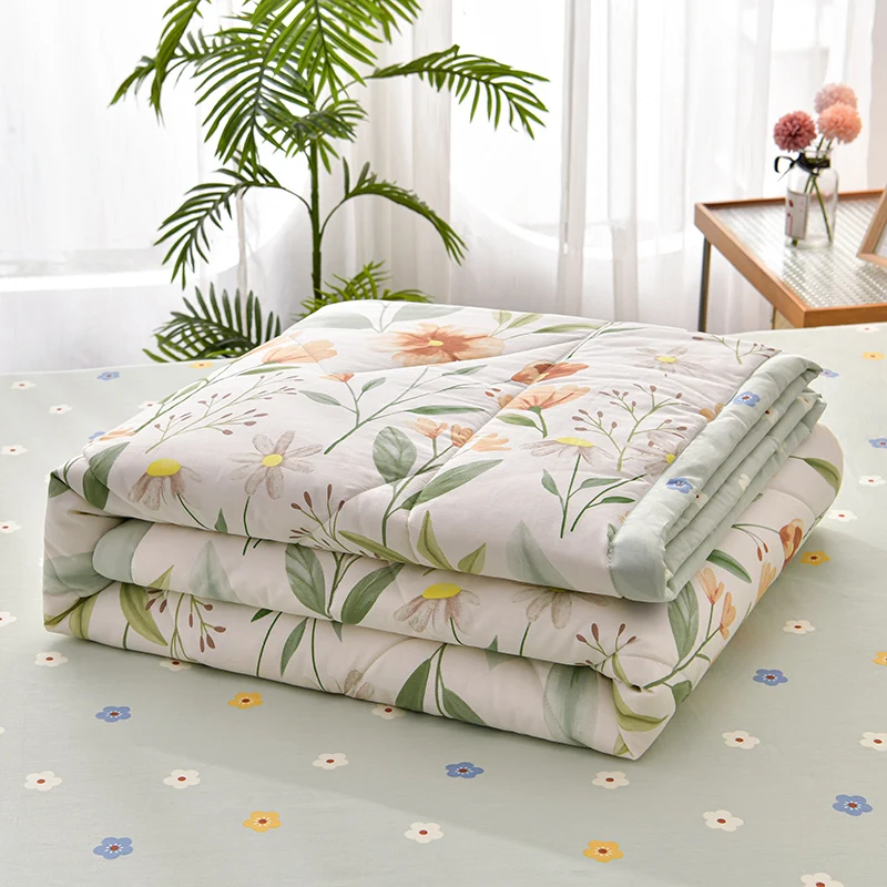 

Print Spring Summer Quilted Thin Quilt High Quality Soft Skin-friendly Quilts Washable Single Double Blanket Comforter