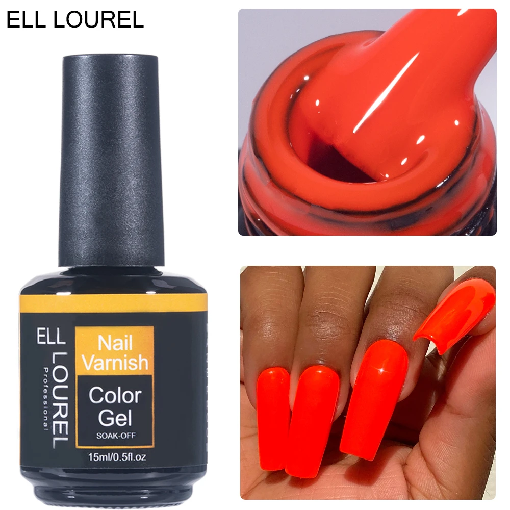 

ELL LOUREL Orange Rose Red Gel Nail Polish 15ML Semi Permanent UV Gellac Lacquer Soak Off Bright Color Gel Polishes for Nail Art