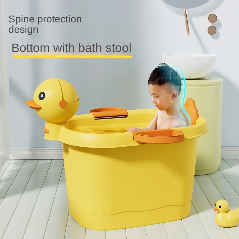 

Маленькая детская ванна с желтой уткой, большая утолщенная пластиковая детская ванна, детское надежное несущее ведро для ванной