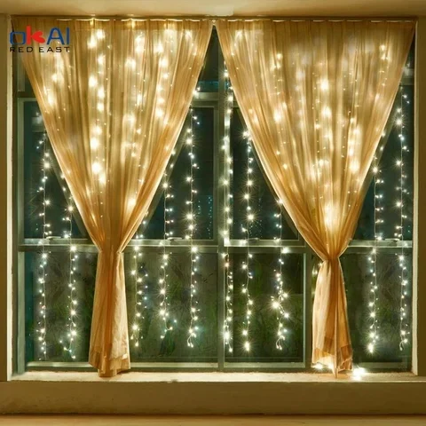 

Room Festoon Garland Curtain for New Year's Wedding and Christmas Lights Decorations Home Fairy Lights Led Light Decor Curtains