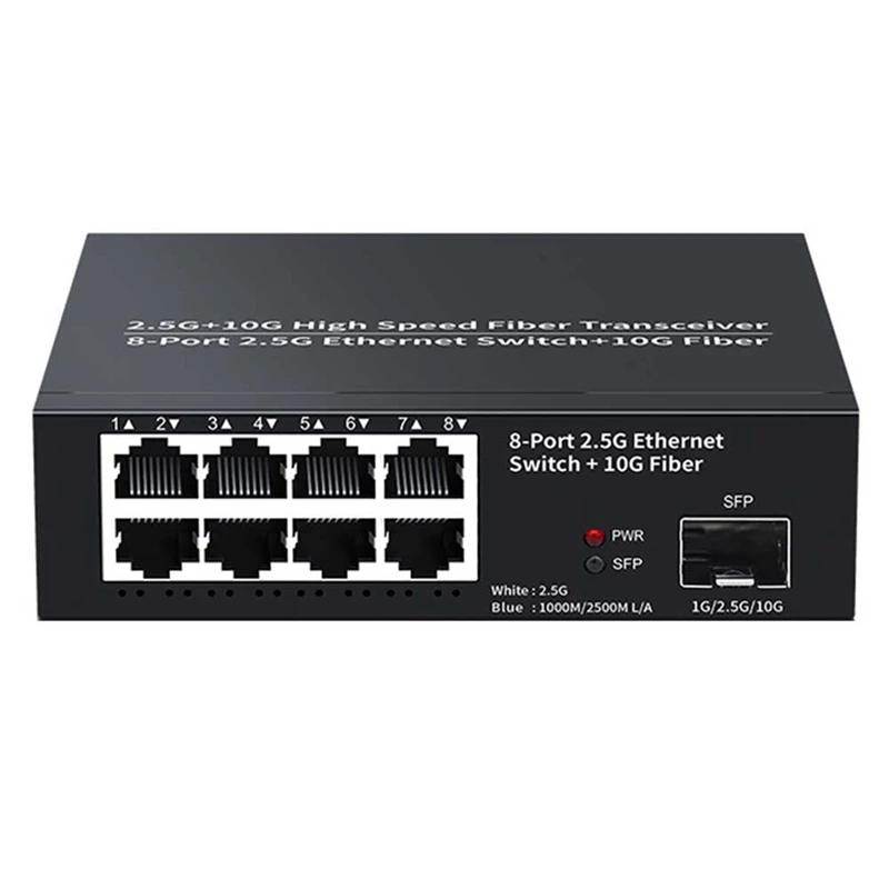 

8 Port Ethernet Switch 2.5Gbps Network Switcher + 1 Port 10G Fiber Slot Home Lab Network Switch Plug And Play Easy Install