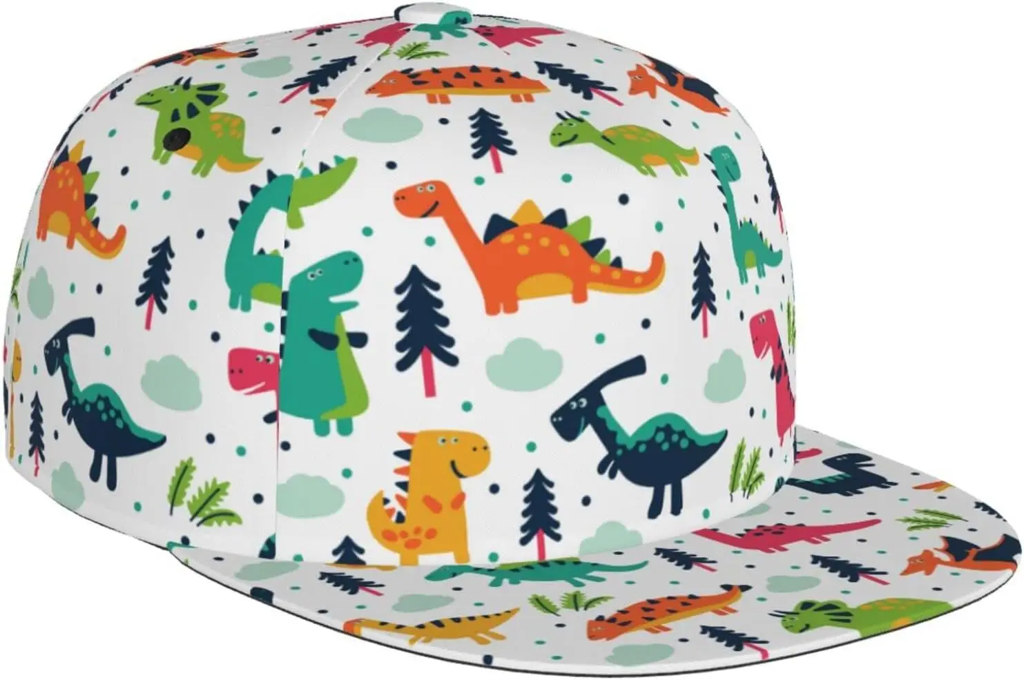 

Dinosaur Flat Bill Hat, Unisex Snapback Baseball Cap Hip Hop Style Flat Visor Blank Adjustable