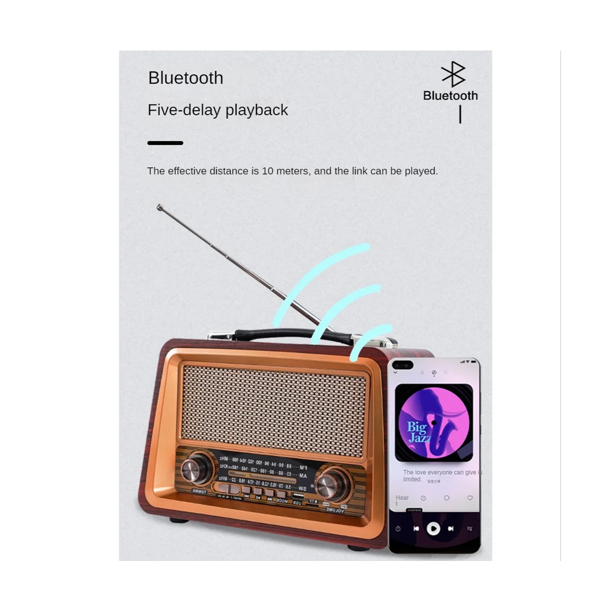 Portable Wooden Retro Radio Wireless Bluetooth Speakers HIFI Stereo AM/FM Radio Player USB TF AUX MP3,Mahogany Color
Portable Wooden Retro Radio Wireless Bluetooth Speakers HIFI Stereo AM/FM Radio Player USB TF AUX MP3,Mahogany Color