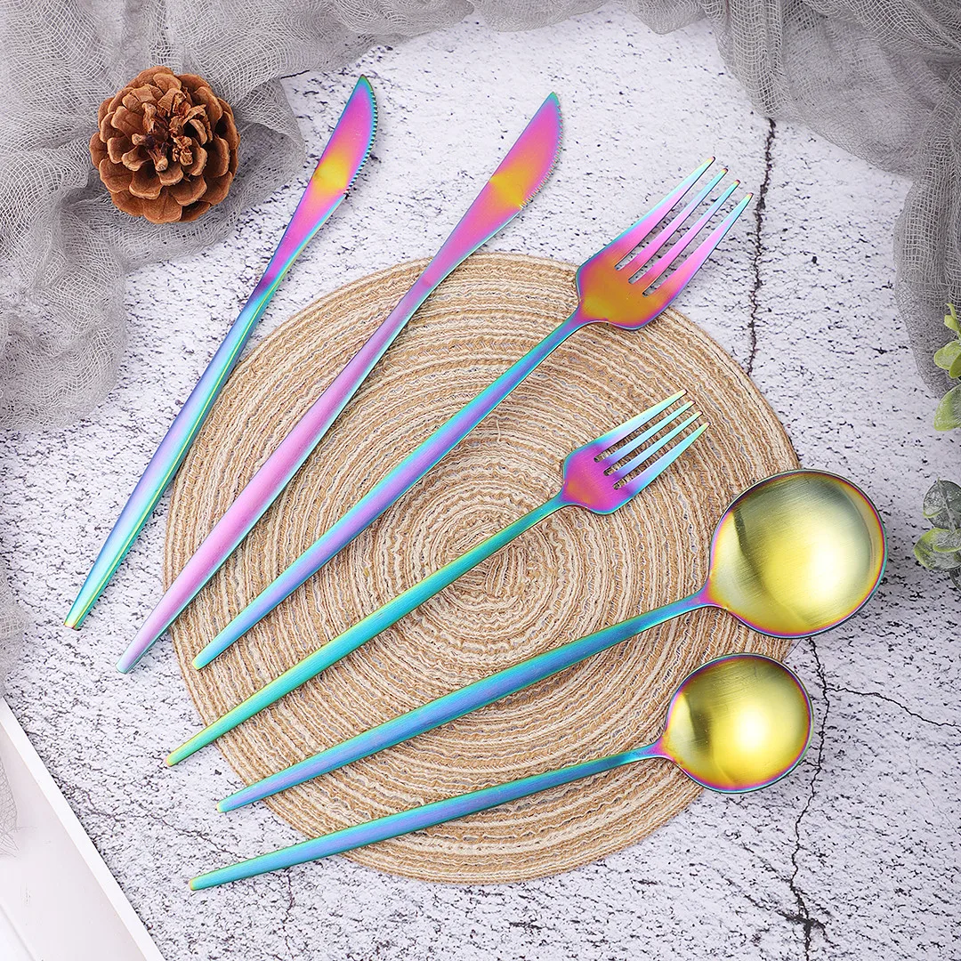 Rainbow 6pcs Cutlery Set Forks Knives Spoons Dinnerware Set European Kitchen Flatware Stainless Steel Home Party Tableware Set
Rainbow 6pcs Cutlery Set Forks Knives Spoons Dinnerware Set European Kitchen Flatware Stainless Steel Home Party Tableware Set