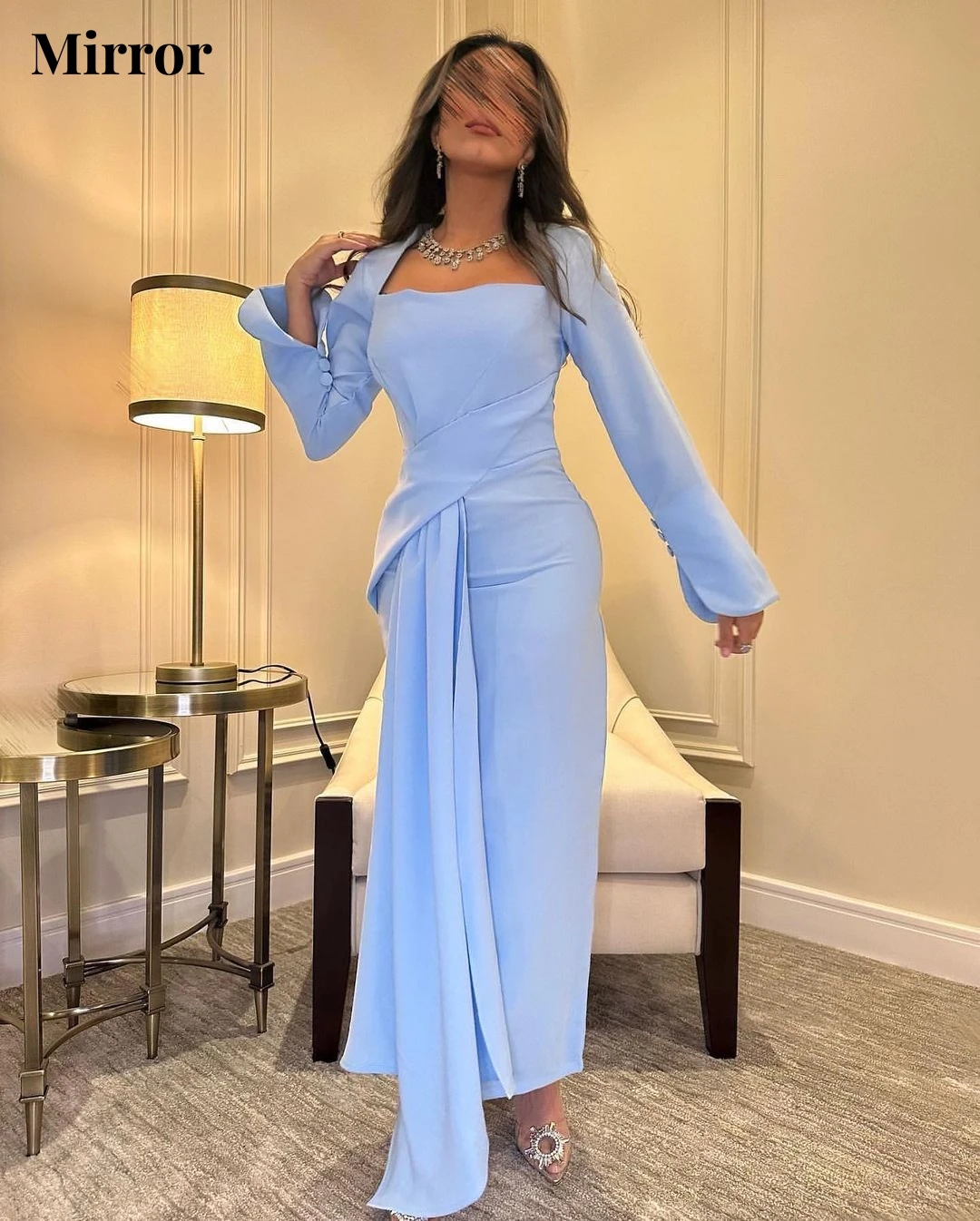 Mirror Dress Elegant Vintage Sky-Blue Square Collar Button Ribbon Bow Ankle Length Ball Prom Dress Evening Party Gowns
Mirror Dress Elegant Vintage Sky-Blue Square Collar Button Ribbon Bow Ankle Length Ball Prom Dress Evening Party Gowns