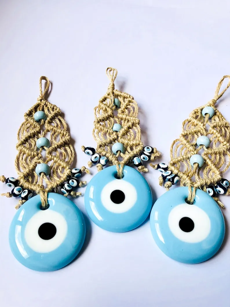 Handmade Evil Eye Wall Hanging - Turkish Glass Macrame Decor 8 S65a2f3969c4f4b9bbce5484a3e407354L