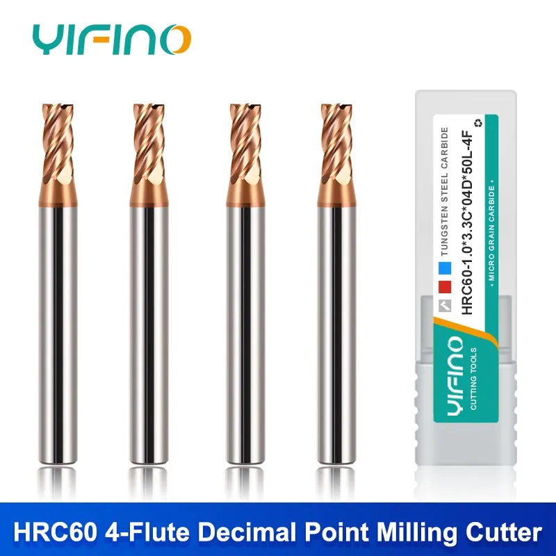 

YIFINO HRC60 4-Flute Decimal Point Milling Cutter Tungsten Steel Carbide Nano Coating Flat End Mill For CNC Center Endmill Tools