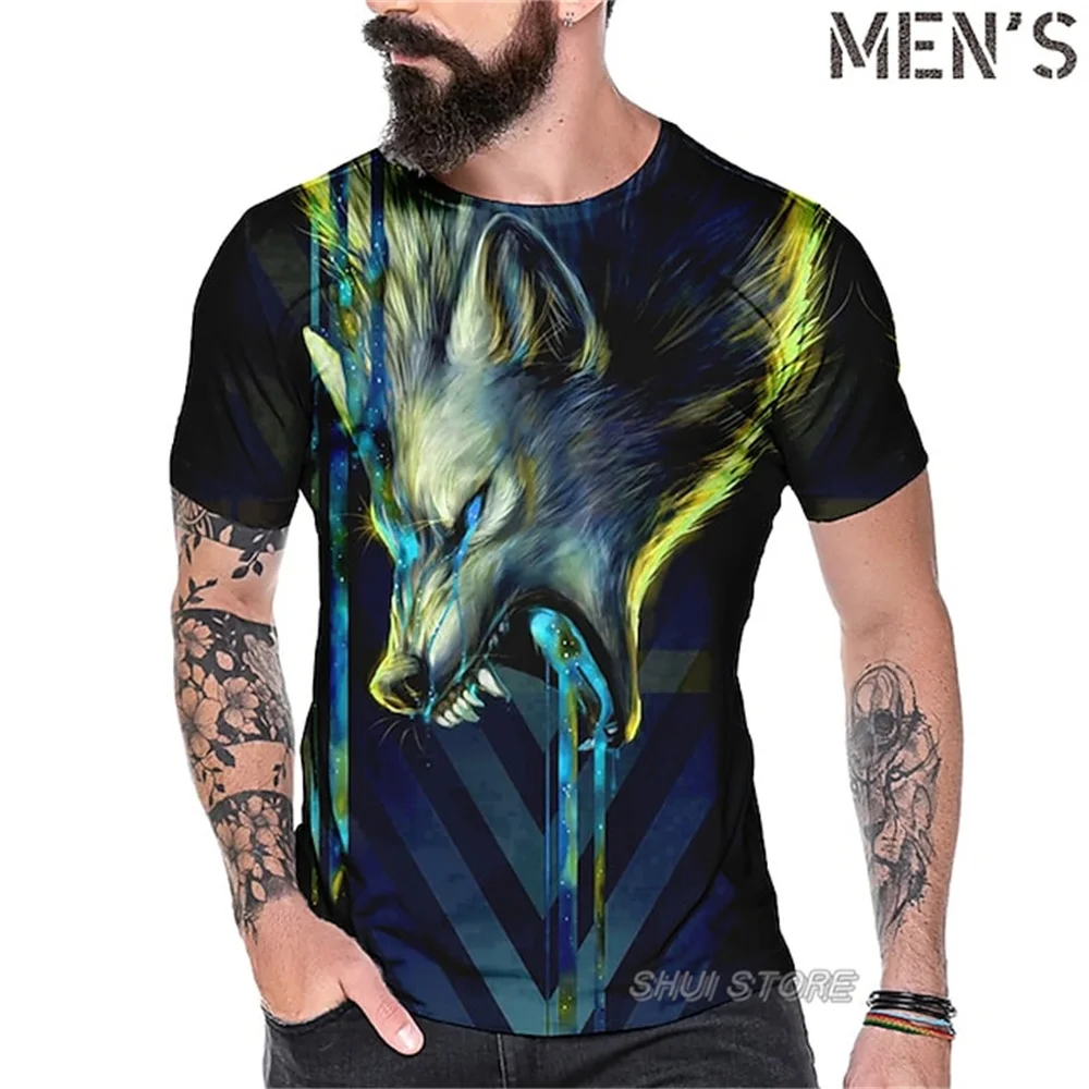 

Men's T shirt Graphic Wolf Crew Neck Clothing Apparel 3D Print Outdoor Casual Short Sleeve Print Vintage Fashion Designer Animal