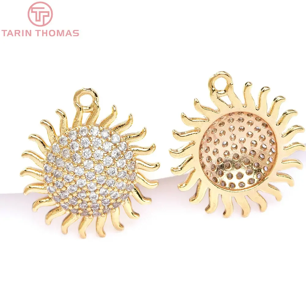 

(6309) 4PCS 17MM 24K Gold Color Brass with Zircon Sun Flower Charms Pendants High Quality DIY Jewelry Making Findings Wholesale