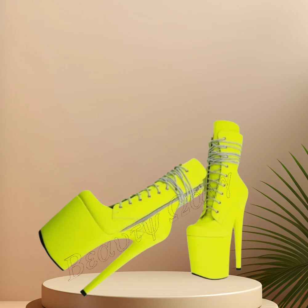 

Yellow Light Color Platform Boots Cross Tied Side Zipper Stilettos High Heel Shoes for Women High Heel 2023 New Zapatillas Mujer