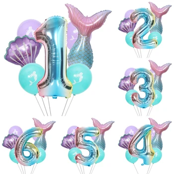 Mermaid Party Balloons 32inch 1 2 3 Foil Number Balloon Girls Mermaid Tail Birthday Party Decorations Baby Shower Helium Globos