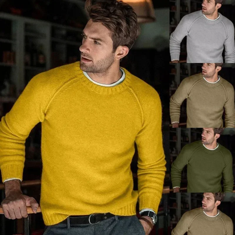 

Spring Casual Mens Long Sleeve Yellow Knitted Sweater Oversize Xxxl Streetwear Pullover Boys Knitwear Khaki Knit Top S-3XL