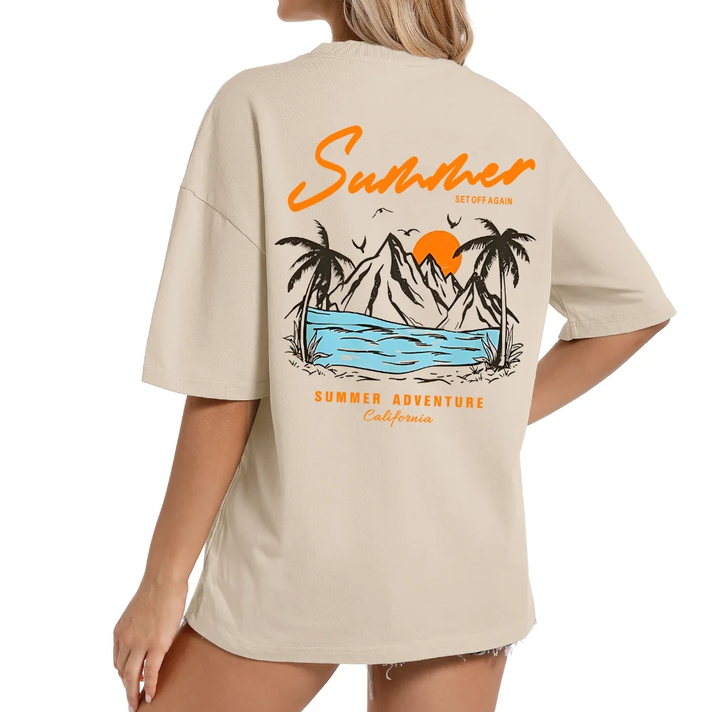 

Женская Пляжная футболка оверсайз с графическим принтом, винтажная рубашка в стиле приключений, свободные летние хлопковые топы с коротким рукавом для отпуска