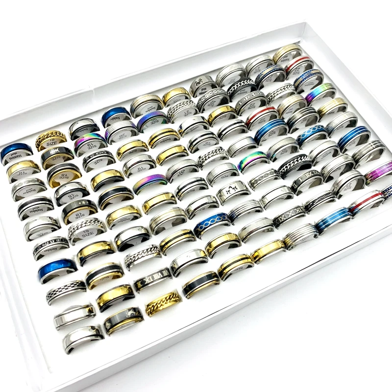 Wholesale 30/50/100pcs Mens Stainless Steel Rings Rotatable Spinner for Women Trendy Jewelry Fashion Accessories Party Gift
Wholesale 30/50/100pcs Mens Stainless Steel Rings Rotatable Spinner for Women Trendy Jewelry Fashion Accessories Party Gift