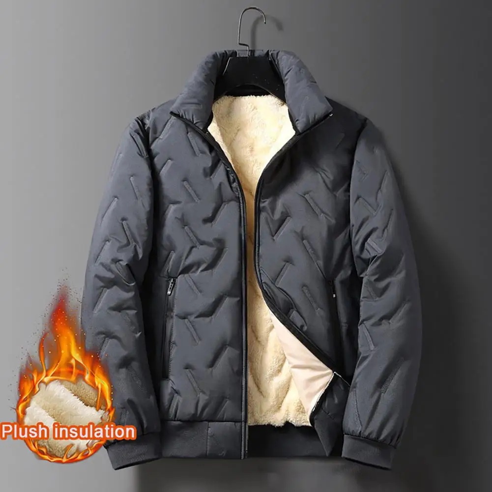 

Теплая мужская куртка, Мужская ветрозащитная зимняя куртка, ветрозащитная мужская куртка средней длины с воротником-стойкой и толстой плюшевой подкладкой для зимы