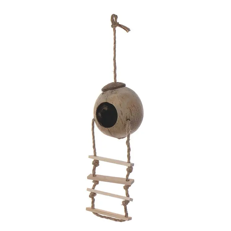 

Coconut Shell Bird Nest Natural Coconut Fiber Shell Bird House For Parrot Hangings Swing Hideout Toys With Ladder Breeding Nest