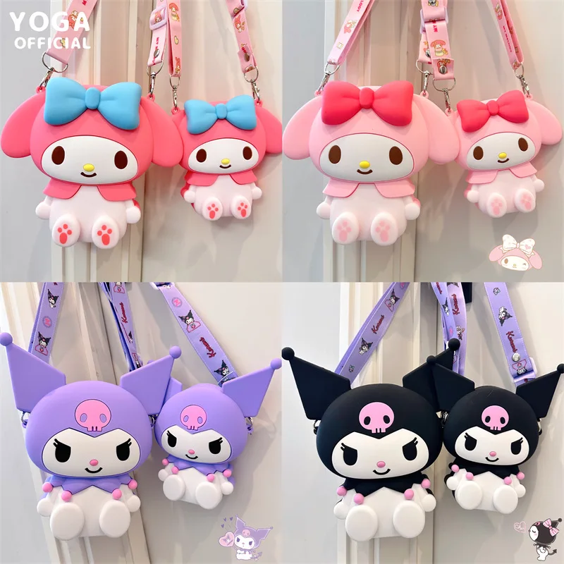 

Genuine New Sanrio My Melody Kuromi Women's Bag Shoulder Messenger Phone Bag Wallet Silicone Three Dimensional Anime Kawaii Cute