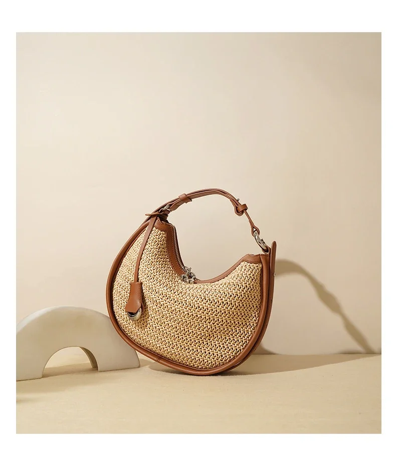 Raffia Leather Moon Bag - 2025 Crescent Tote 2 S65b8300b200a44769a2b17347fe8ca9dV