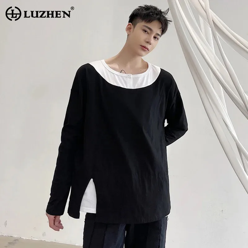 

LUZHEN 2024 New Fashion Splicing Design Long Sleeved T-shirts Spring Men's Street Trendy Tops Korean Reviews Many Clothes LZ2518