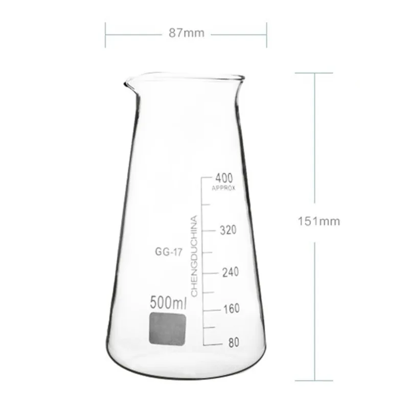 

500 мл коническая трехугловая Мензурка, лабораторная химическая боросиликатная треугольная прозрачная стеклянная Мензурка с носиком, бесплатная доставка