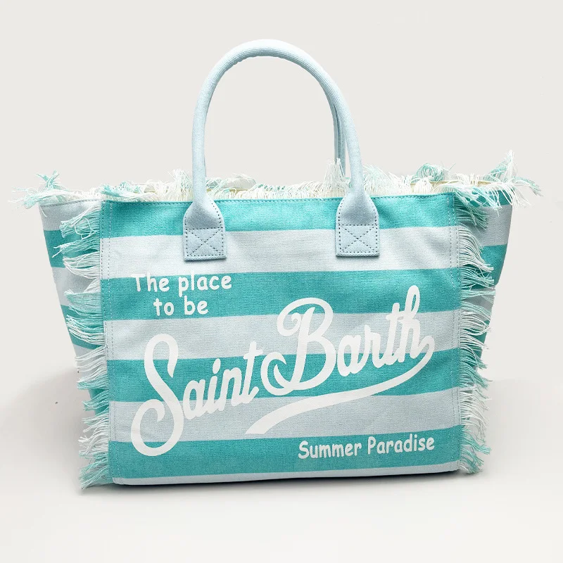 SAINT BARTH European & American Striped Canvas Tote Bag 19 S65bddb25e4e64ed9bc0a0facef1765a4G