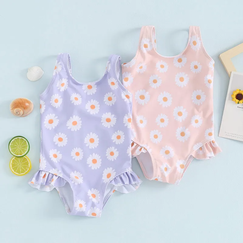 

Baby Girl Swimwear Summer Floral Print Sleeveless Ruffle Monokini Swimsuits for Toddler Bathing Suits Beachwear