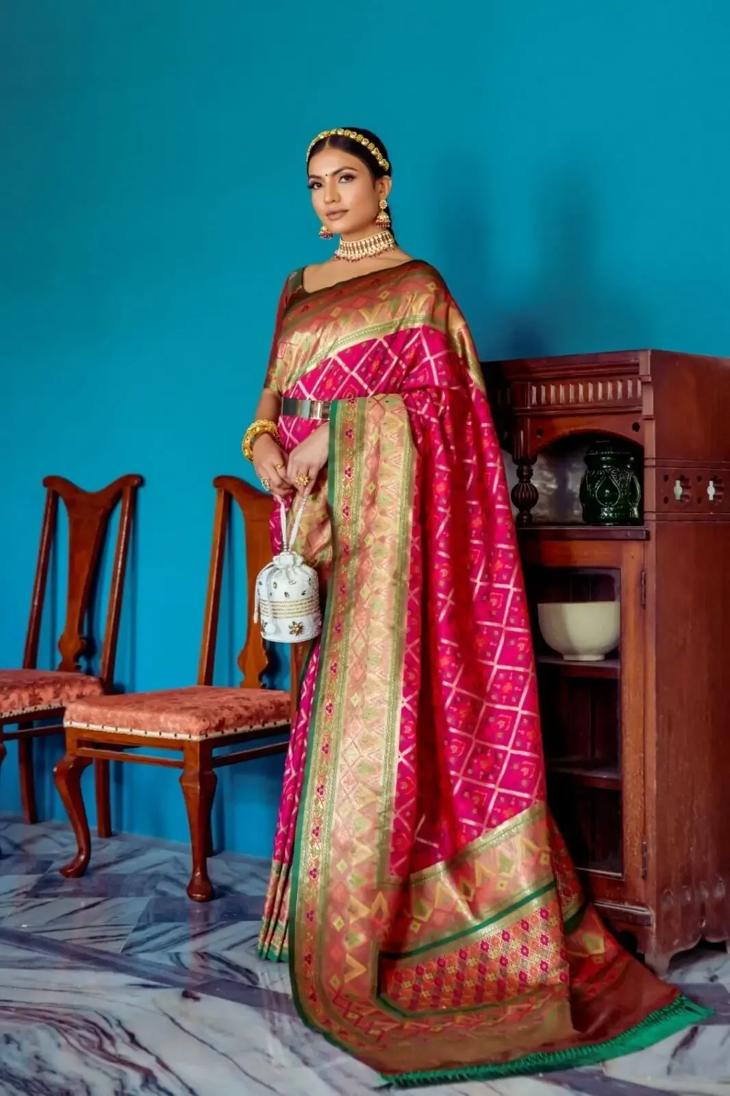 

Soft Silk Saree Ethnic Wedding Party Wear Sari with Blouse Piece