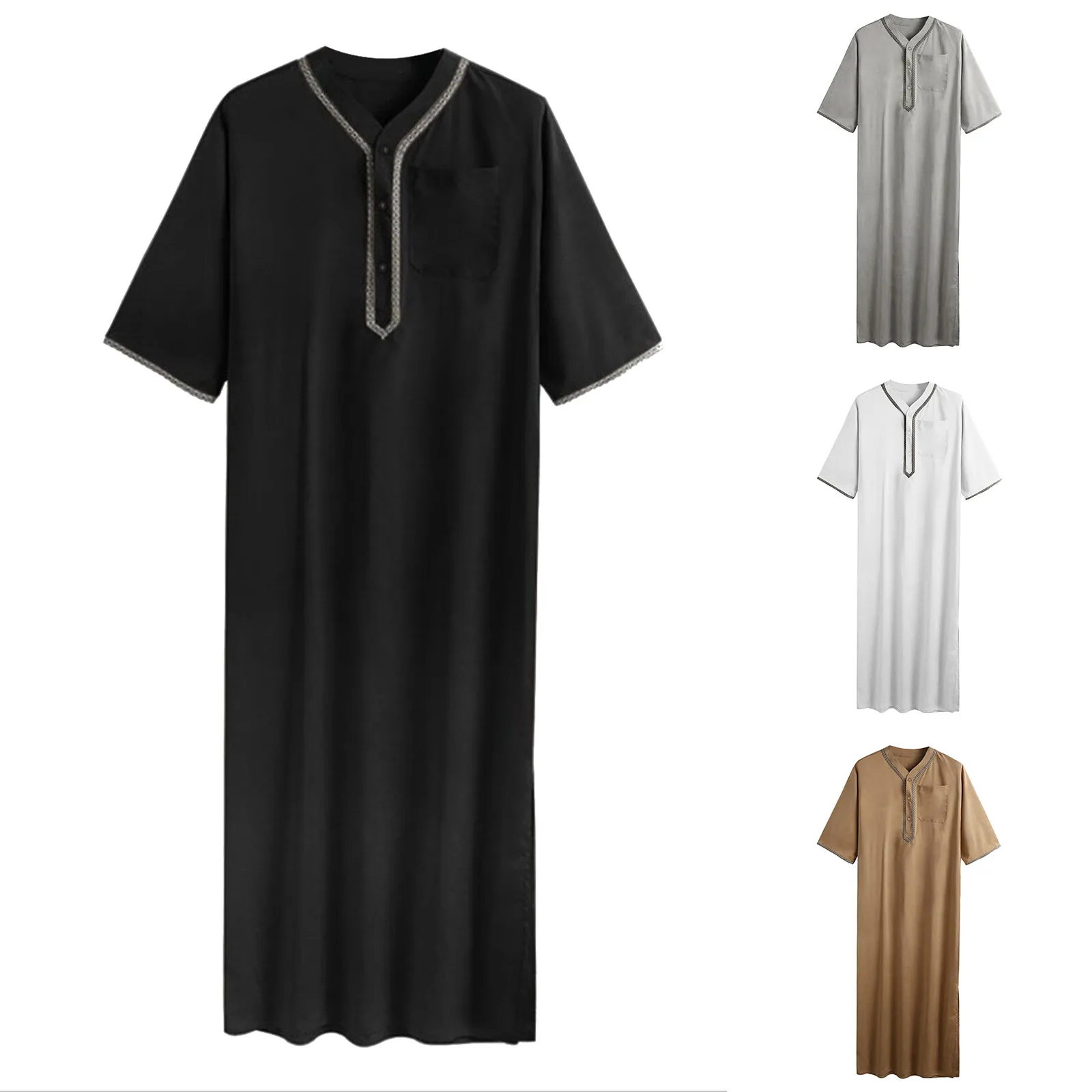 

Мусульманский мужской Jubba Thobe Однотонный женский Средний халат Саудовский мундун рубашка с воротником-стойкой исламский арабский кафтан Мужская абайя