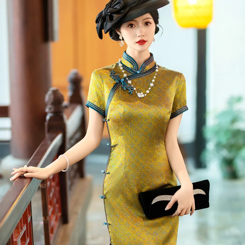 

High-End Old Shanghai High Quality Real Silk Cheongsam Qipao 2024 New Daily Retro Chinese Republican Style Dress Long