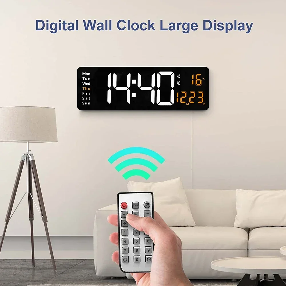 

Настольные Цифровые настенные часы с выключенным управлением, большой будильник с питанием, с датой, отображением даты и недели, настенный прибор с дистанционным управлением