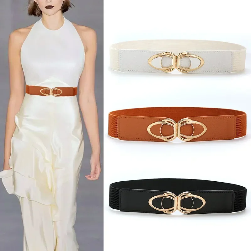 

Fashion PU Leather Elastic Wide Belts for Women Stretch Thick Waist Dress Plus Size By Beltoxfine Luxury Designer Women Belt