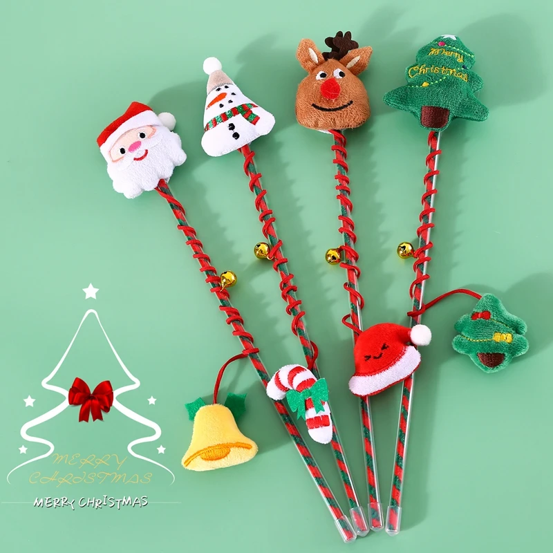 

2-6PCS Christmas Cat Toy Interactive Cat Feather Bell Toy Teaser Stick Wand Funny Pet Halloween Gift Cat Plush Toys Accessories