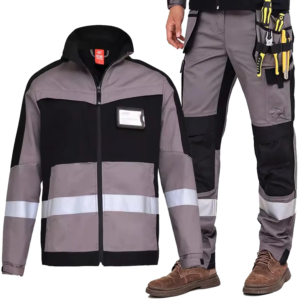 

Safety Reflective Suit for Men Hi Vis Workwear Jacket and High Visibility Work Pants Set Workshop Uniforms Worker Wear Repairman