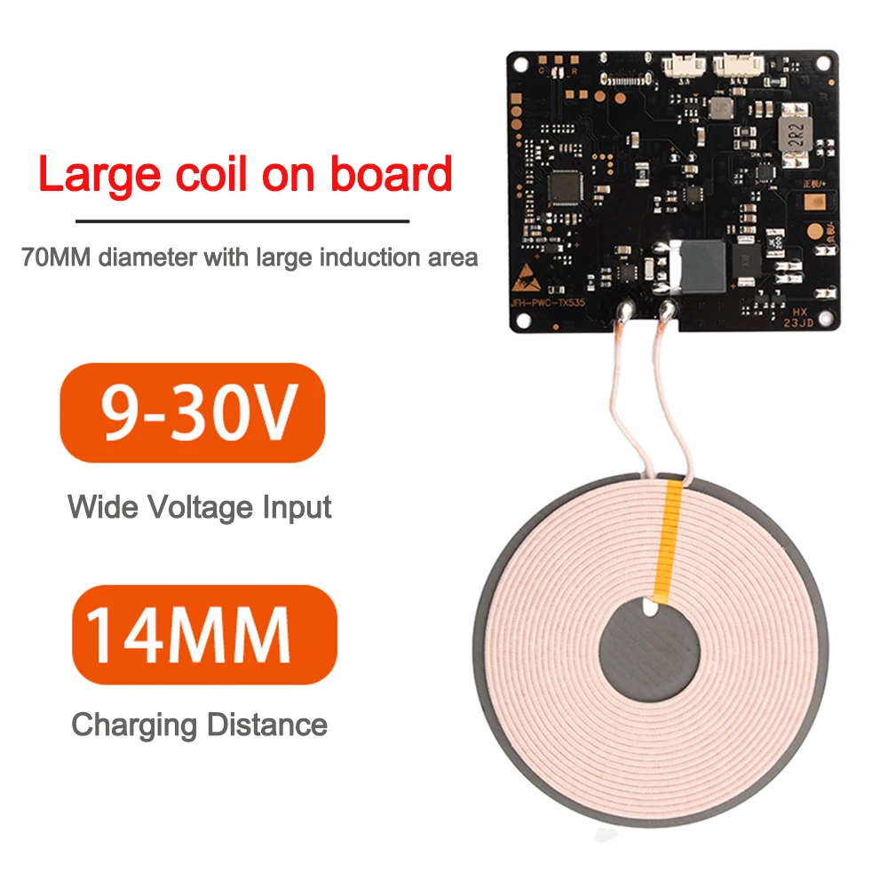 14mm Long Distance 15w High-power Mobile Phone Wireless Charger Module With 9-30v Wide Voltage Input
14mm Long Distance 15w High-power Mobile Phone Wireless Charger Module With 9-30v Wide Voltage Input