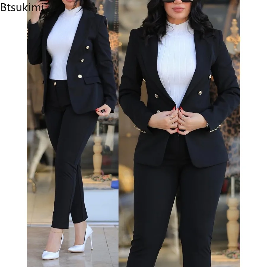 Black Women Formal Pant Set 2023 New in Office Ladies Casual Double Breasted Blazers Jacket Pants Elegant Business 2 Piece Sets
Black Women Formal Pant Set 2023 New in Office Ladies Casual Double Breasted Blazers Jacket Pants Elegant Business 2 Piece Sets