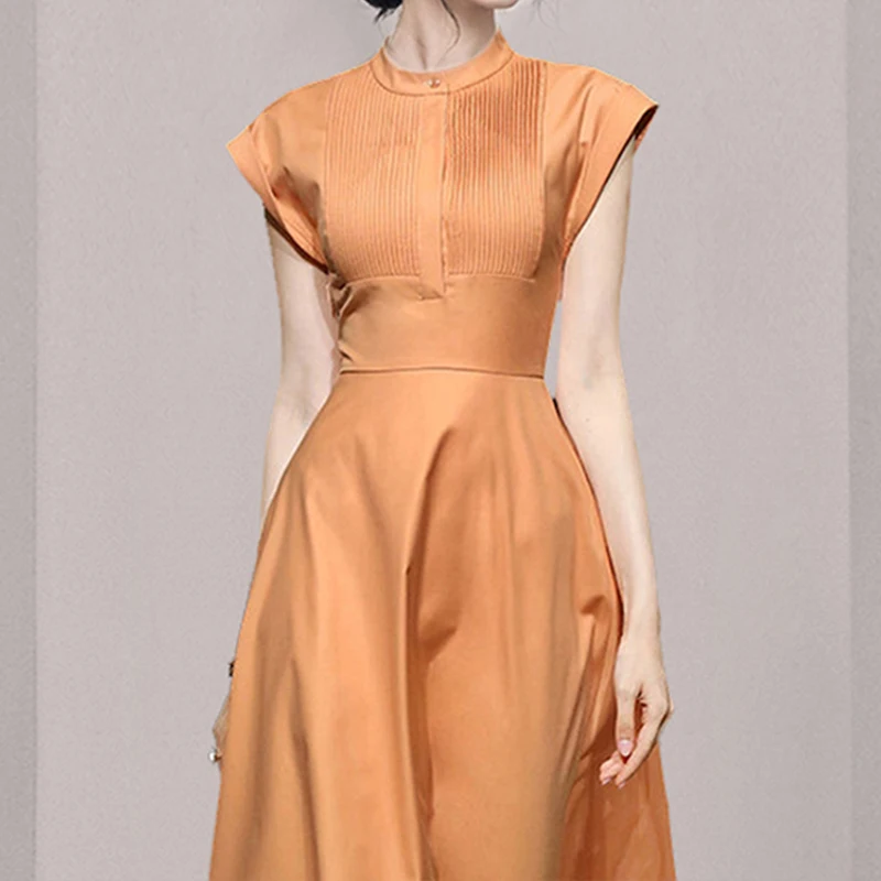 Orange Dress for Women Vintage New Summer Sleeveless O-neck Pleated Bodycon Dress High Waisted Elegant Women's Clothing
Orange Dress for Women Vintage New Summer Sleeveless O-neck Pleated Bodycon Dress High Waisted Elegant Women's Clothing