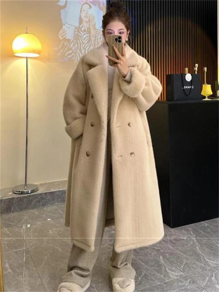 

Thicken Warm Long Faux Fur Overcoats Winter Imitate Mink Korean Chaquetas High Quality Women Coats Luxury Elegant Furry Jackets