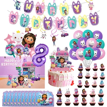개비 인형 집 소녀 생일 파티 장식, 컵 접시 세트, 생일 풍선 베이비 샤워 선물, 인형 집 용품