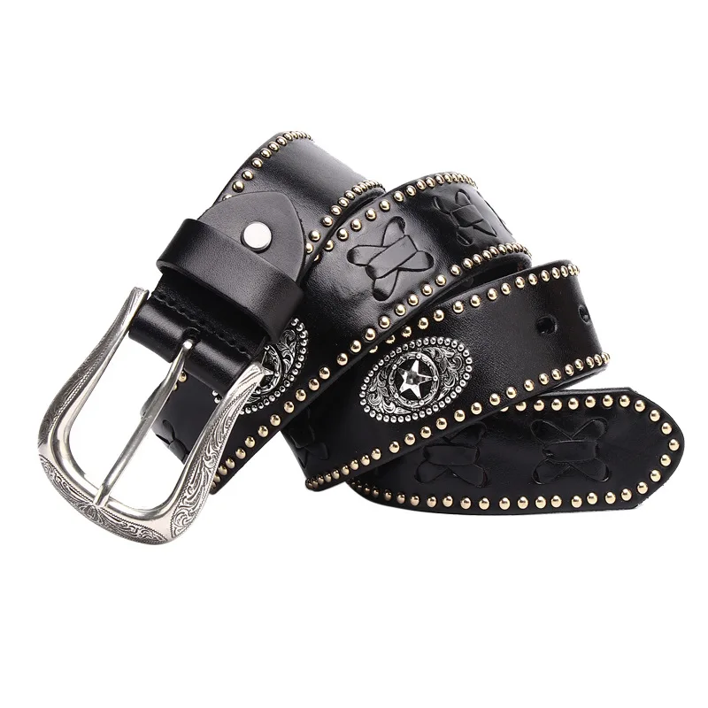 Top Layer Cowhide Leather Belts for man Punk Style Jeans Accessories Fashion Rivets Design Casual Genuine Leather Belts
Top Layer Cowhide Leather Belts for man Punk Style Jeans Accessories Fashion Rivets Design Casual Genuine Leather Belts