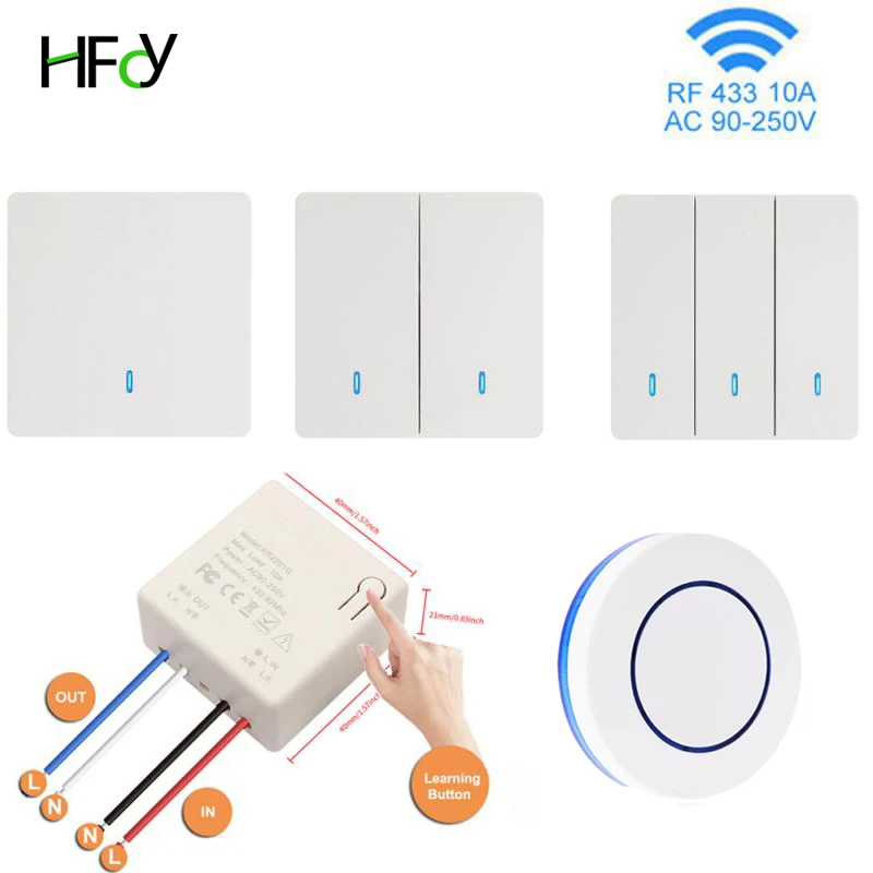 

1/2/3 Gang Wireless Wall Switch RF 433Mhz Interruptor Light Switch Remote Control 86 10A 90V 250V Receiver For Lamp LED Fan