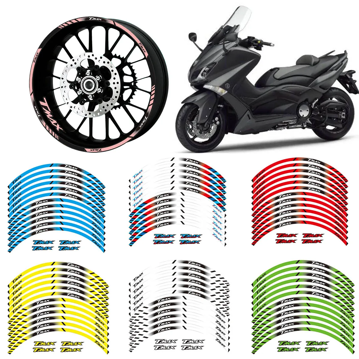 

12 X Bordo Spesso Esterno 15'' Rim Banda Wheel Stickers For YAMAHA TMAX 500 530 TMAX500 TMAX530